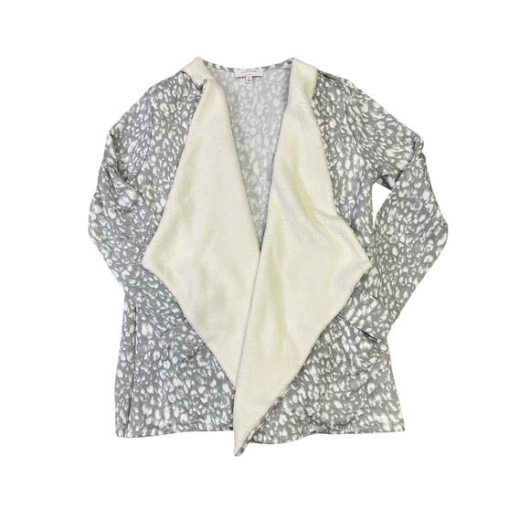 New Directions Open Front Sherpa‎ Cardigan, Women’s Small, Gray Leopard CozyCore - Picture 1 of 10
